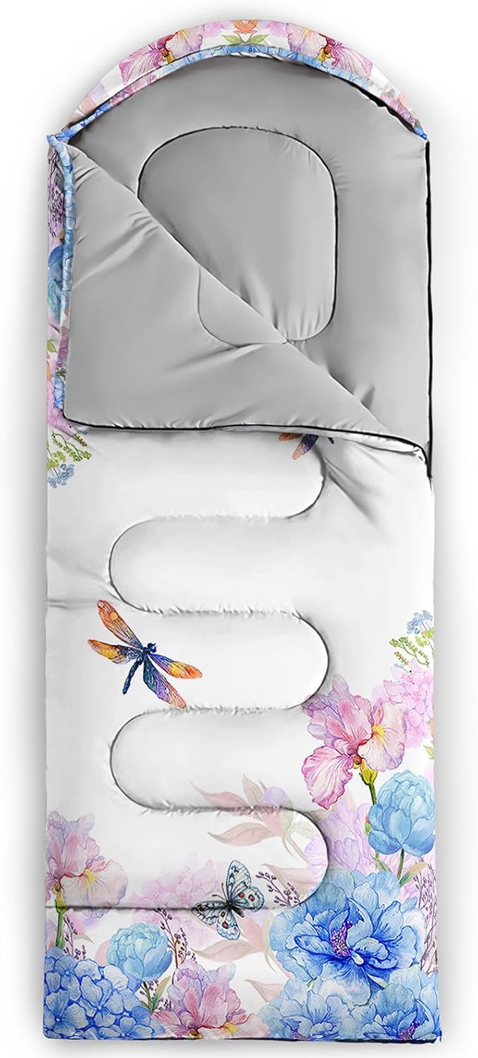 Sleeping Bags for Adults and Kids,3D Printing Camping Sleeping Bag for Girls Boys Lightweight Waterproof Cold/Warm 3-Season,Outdoor Travel with Compression Bags