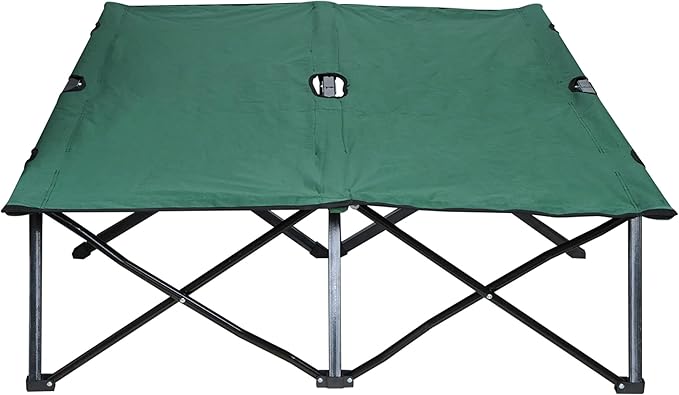 Outsunny 2 Person Folding Camping Cot for Adults, 50" Extra Wide Outdoor Portable Sleeping Cot with Carry Bag, Elevated Camping Bed, Beach Hiking, Green