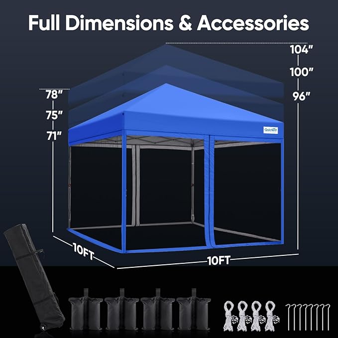 Quictent 10'x10’ Pop up Screened Canopy Tent with Mosquito Netting, Portable Easy up Outdoor Screen House Shelter for Patio, Camping and Picnic, Includes Wheeled Carry Bag
