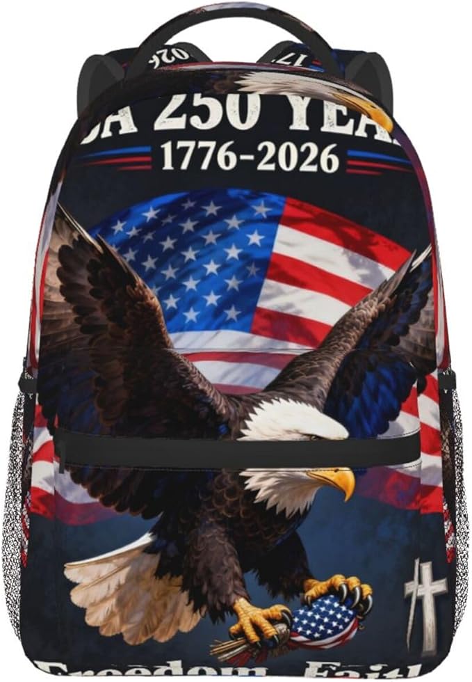 Rucksack Anti-Theft Multipurpose Big Capacity Carry On Bag, 250th Anniversary Freedom Eagle Art Traveling Camping Backpack With Side Pockets