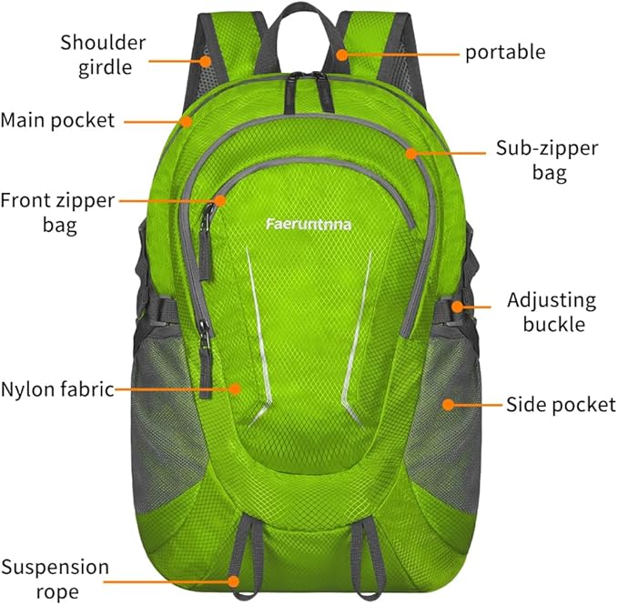 30L Large capacity Lightweight Packable Foldable Backpack,women and men Hiking backpack,Outdoors Travel Backpack (Fluorescent Green)