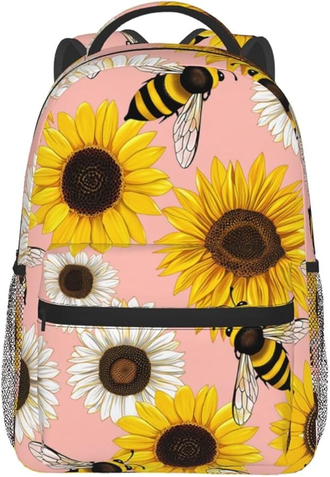 Men Women Lightweight Bee Sunflowers Backpack Large Capacity Bookbag With Smooth Zippers for Gym Business Running