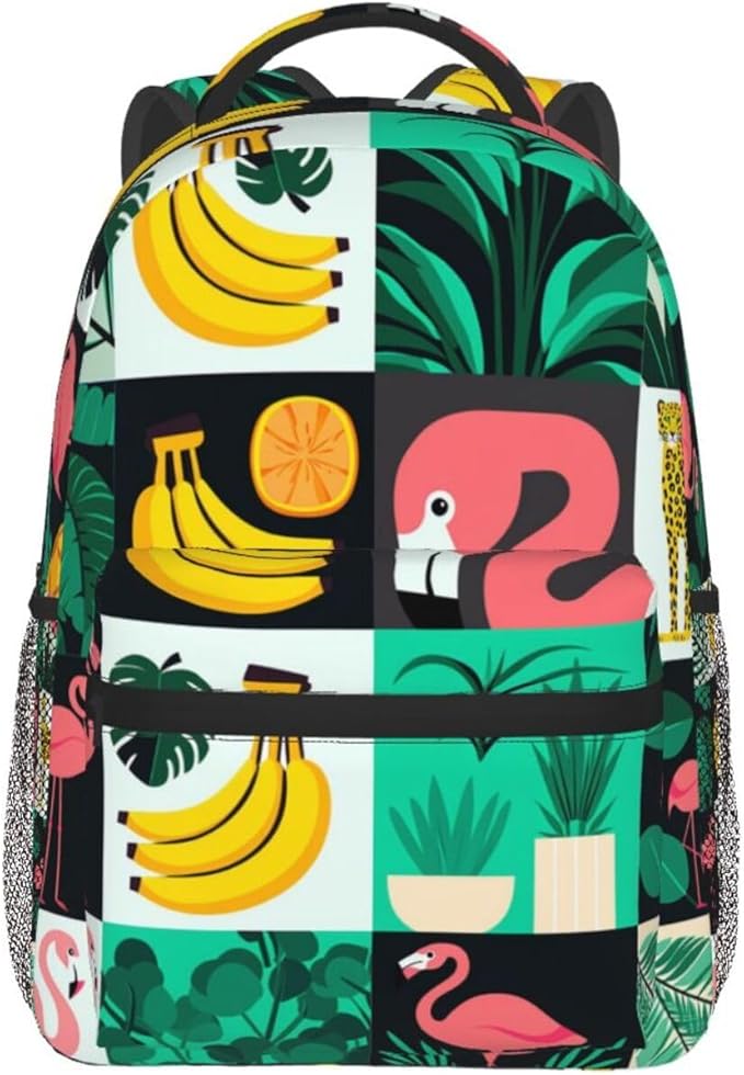 Adults Lightweight Banana Palm Leaf Leopard Flamingo Stripe Rucksacks Large Capacity Bookbag With Adjustable Shoulder Straps for Trekking Outdoors Bicycle
