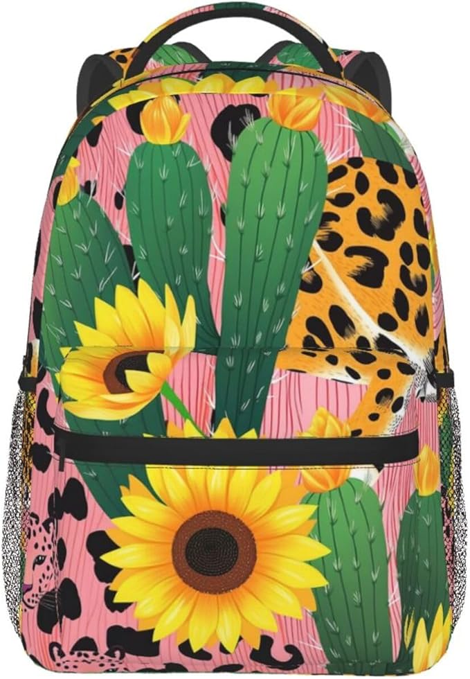 Casual Daypack Multipurpose Anti-Theft Large Capacity Carry On Bag, 90S Sunflower Leopard Cactus Casual Daypack Climbing Shoulder Bag With Padded Straps