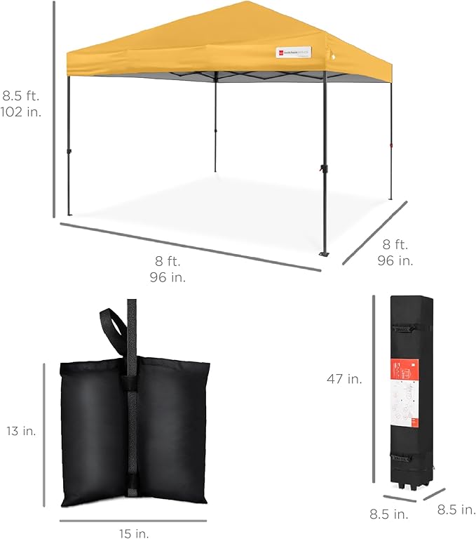 Best Choice Products 8x8ft Pop Up Canopy Tent, Outdoor Shade, 1 Person 1 Minute Set Up, Carry Case, 4 Weight Bags - Marigold