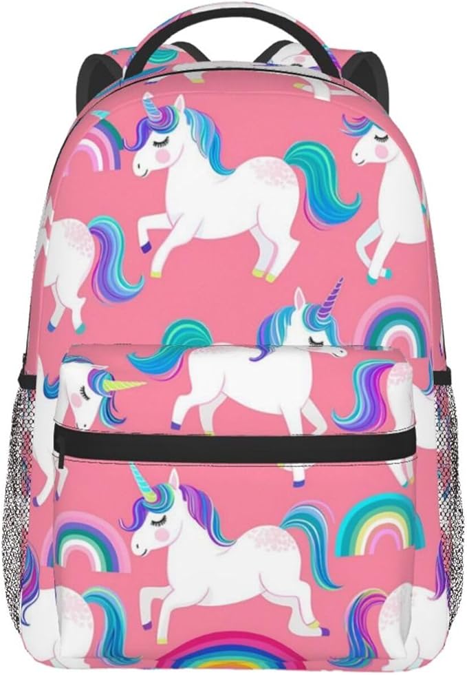 Men Women Lightweight Unicorn Rainbow Casual Daypack Big Capacity Bookbag With Padded Straps for Gym Travel Walking Cycling