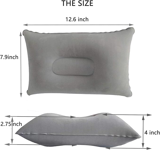 2 Pack Ultralight Inflatable Pillow Small Squared Flocked Fabric Air Pillow Beach Pillow for Hiking,Camping,Traveling,Napping,Desk Rest,Neck Lumbar Support(Gray)