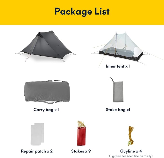 LANSHAN Ultralight Tent 3-Season Backpacking Tent for 1-Person or 2-Person Camping, Trekking, Kayaking, Climbing, Hiking