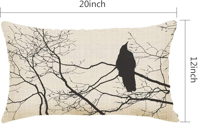 Throw Pillow Cover Gothic Raven On A Tree Branch Decorative Pillow Case Home Decor 20x12 Inches Pillowcase