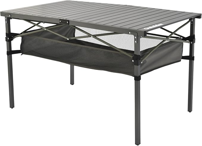 OUTSIDER Folding Camping Table, Portable Roll-up Outdoor Lightweight Aluminum Camp Table for Picnic BBQ Backyards Beach, Large Storage Mesh Pocket and Carrying Bag Included