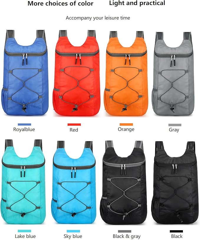 16L Lightweight Foldable Hiking-Backpack Small Packable-Daypack For Travel,Ultralight Water-Resistant Gym Bag Men Women Easy Carry-on (Gray)