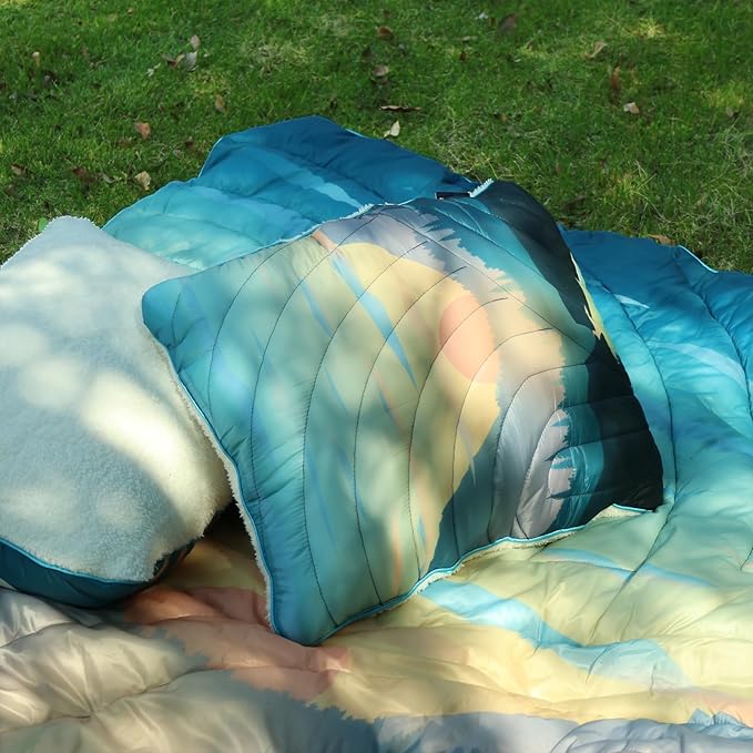 Camping Pillow, Sherpa Lining Travel Pillow Supportive Compressible Lightweight Camp Pillow with Storage Bag for Camping,Hiking,Backpacking,Airplane
