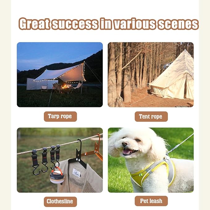 Hikeman Camping Rope with Ratchet Pulley,Quick Setup Outdoor Guy Lines Adjustable Tent Tie Downs Rope Hanger for Canopy,Kayak and Canoe,Grow Light (4PCS,Black)