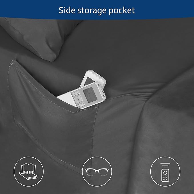 Full Sheet Set for Extra Deep Pocket Air Mattress - Full Size Sheet Sets - Sheets with Pocket on Side - Easily Fits Extra Deep 16 in to 24 in Pillow Top Air Mattress (Black)
