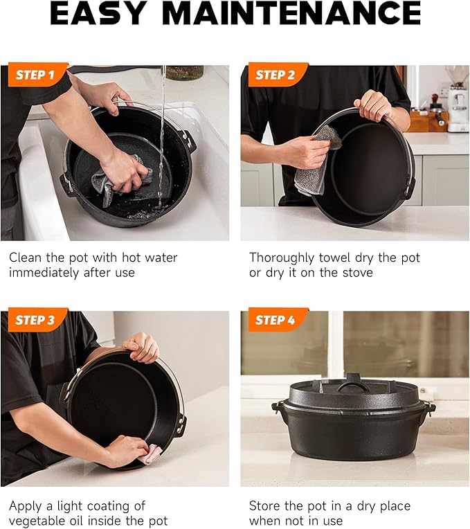 DARTMOOR 9 Quart Pre-Seasoned Cast Iron Dutch Oven with Lid and Lid Lifter Tool Outdoor Deep Camp Pot for Camping Fireplace Cooking BBQ Baking Campfire 9 QT