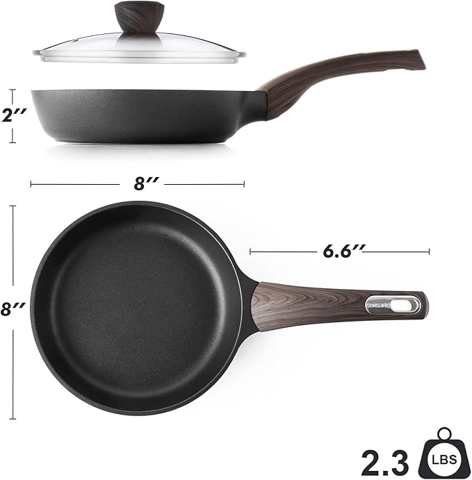 SENSARTE Nonstick Frying Pan Skillet with Lid, 8inch Non Stick Pan Omelette Pans, Healthy Kitchen Cooking Chef's Pan with Cover, Free of Intentionally Added PFOA/PFOS, Induction Compatible, Black