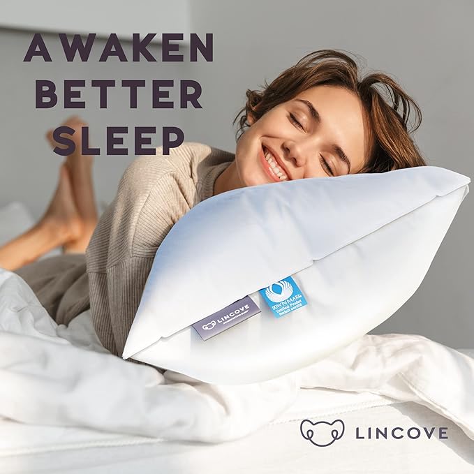Lincove Cloud Natural Canadian Down Pillow, White Luxury Sleeping Pillow - 625 Fill Power, 500 Thread Count Cotton Shell, Made in Canada, Queen - Medium, 1 Pack