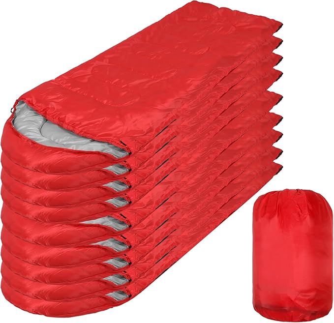 Macarrie 10 Pcs 0 Degree Camping Sleeping Bags Bulk for Adults Cold Weather 4 Season Warm Sleeping Bag with Compression Sack for Homeless Donation Shelter Emergency Hiking