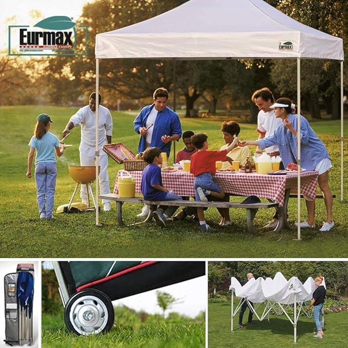Eurmax USA 8'x8' Pop Up Canopy Tent Commercial Instant Canopies with Heavy Duty Roller Bag,Bonus 4 Sand Weights Bags (Grey)