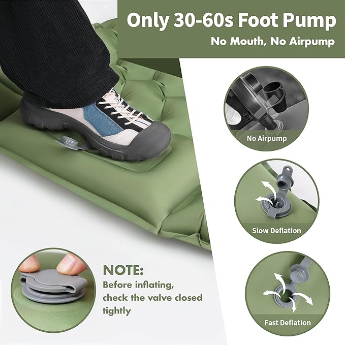 Sleeping Pad for Camping - 4” Thick Inflatable Camping Mat with Built-in Pump & Pillow, Ultralight Self Inflating Camping pad, Backpacking Sleeping Mat for Hiking, Tent, Traveling