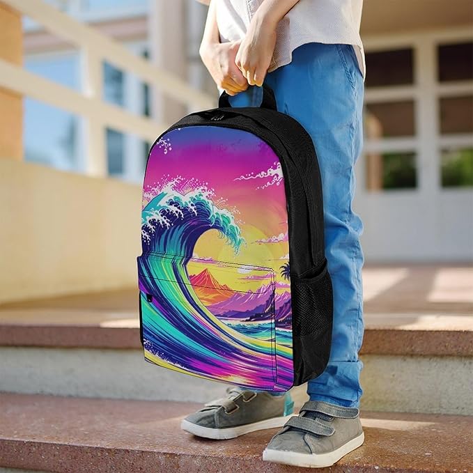 Supdreamc Polyester Daypack for Hiking Work Running, Big Capacity Anti-Theft Multipurpose Shoulder Bag, Colorful Raging Great Waves Travel and Sport Backpack Rucksack