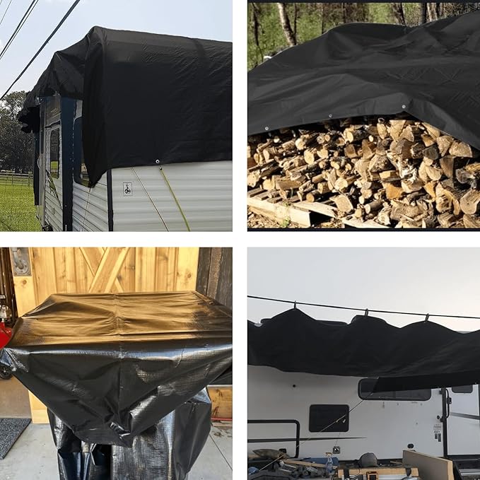 12x16FT Tarps Heavy Duty Waterproof, Large Heavy Duty Tarps with Grommets Reinforced Edges, UV Resistant, Tear&Fade Resistant, 16 Mil Black Covers for Camping Patio Roof Boat Outdoor