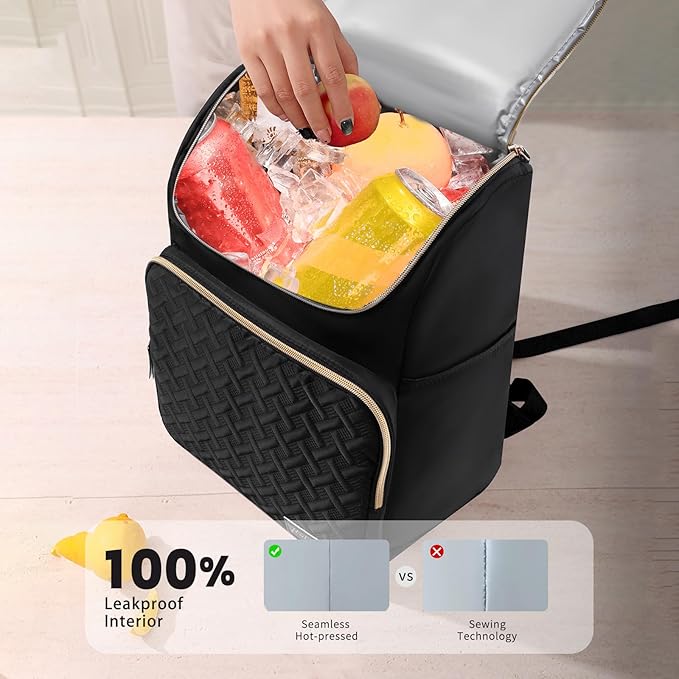 Cooler Backpack Insulated Leak Proof 33 Cans, Waterproof Hiking Backpack Cooler Soft Cooler Bag Lunch Backpack for Picnic Camping, Black