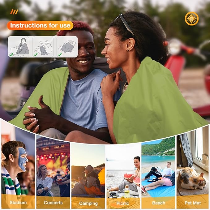 DUKUSEEK Waterproof Blanket Outdoor, Hooded Blanket Poncho - Large (79x56), Portable, Windproof Fleece Blankets for Cold Weather Camping, Picnic, Sports, Boat, Dogs, Festivals, Car, Emergencyβ¦