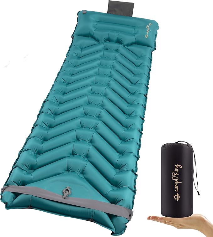 Sleeping Pad with Pillow, Self Inflating Extra-Thick, Ultralight Sleeping Mat, Built-in Pump, Ultimate for Camping, Hiking, Traveling, Airpad, Carry Bag, Compact & Lightweight Air Mattress (Peacock)