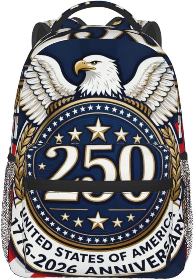 Lightweight Rucksacks for Climbing Outdoors Walking Cycling, Large Capacity Anti-Theft Multipurpose Carry On Bag, 250th Anniversary 1776-2026 Patriotic Eagle Art Camping Outdoor Backpack
