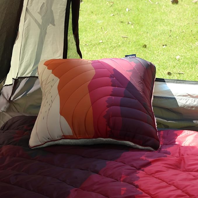 Camping Pillow, Sherpa Lining Travel Pillow Supportive Compressible Lightweight Camp Pillow with Storage Bag for Camping,Hiking,Backpacking,Airplane