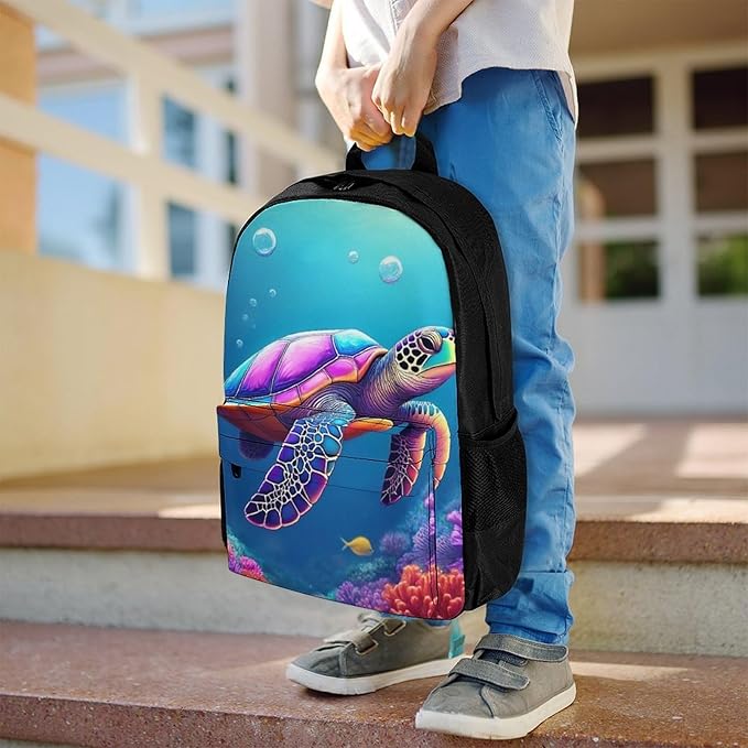 Supdreamc Men Women Polyester Sea Turtle Daypack Backpack Large Capacity Carry On Bag With Smooth Zippers for Hiking Picnic Walking Cycling