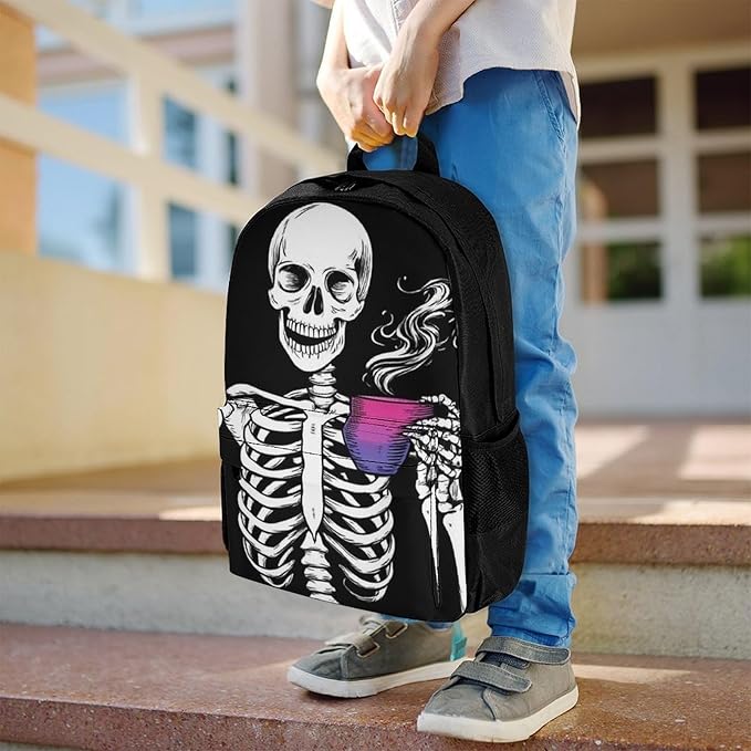 Supdreamc Daypack Polyester Anti-Theft Multipurpose Skull Skeleton Bisexual Pride Flag Art Bookbag Big Capacity Gym Outdoor Hiking Backpack With Adjustable Shoulder Straps