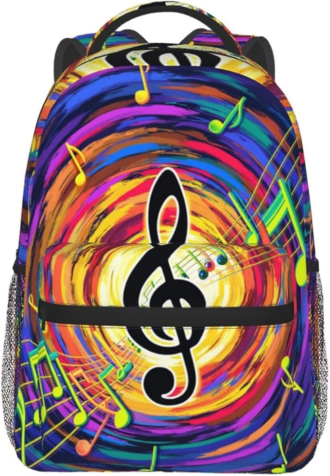Men Women Lightweight Abstract Music Notes Art Backpack Large Capacity Carry On Bag With Padded Straps for Sports Work Walking Cycling