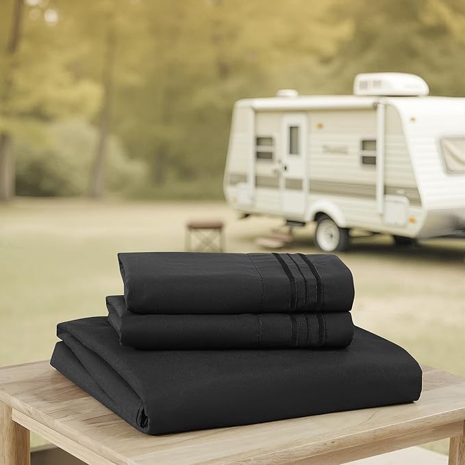 Camping Sheets Full Size - Outdoor Air Mattress Sheet Set – Built-in Corner Straps for Air Mattress & Camping Use – Designed for Inflatable Beds & Tailgate Sleepovers, Black