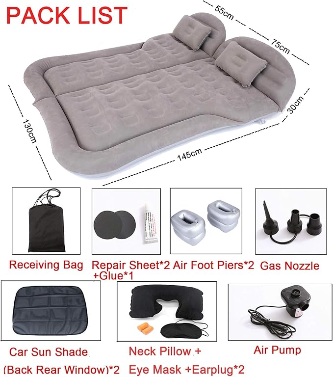Inflatable SUV Air Mattress Thickened Flocking Inflatable Car Camping Travel Air Mattress with 2 Pillows & Air Pump,Portable Car Sleeping Bed for SUV|MPV|Minivan