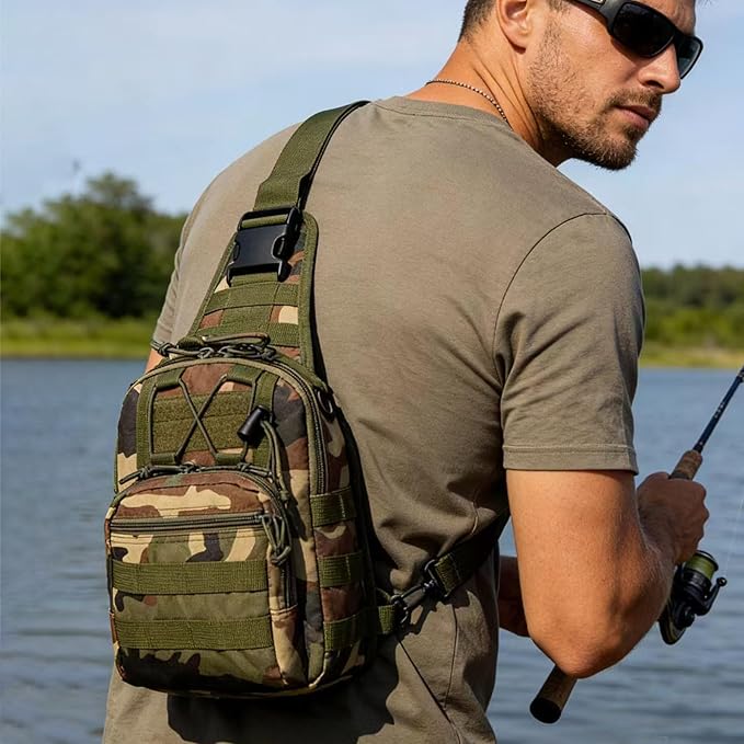 Viriber Tactical Backpack, Waterproof Military Cross-body Molle Sling Shoulder Backpack Chest Bag for Outdoor Every Day Carry Green Camo
