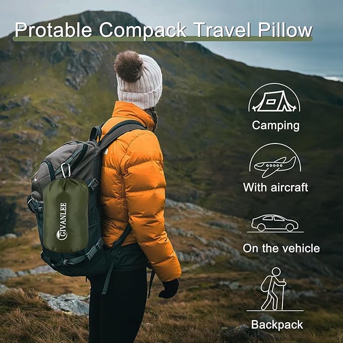 2 Pack Camping Pillows for Sleeping,Shredded Memory Foam Small Travel Pillow,Packable with Storage Bag,Soft Cover,Portable Pillow for Camp Backpacking Hiking Gear&Accessories