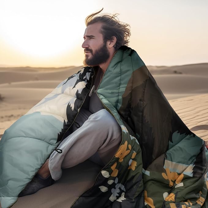 Camping Blanket Puffy - Outdoor Stadium Blanket Wearable, Lightweight, Packable, Machine Washable Camping Quilt for Traveling, Picnic, Beach, Party