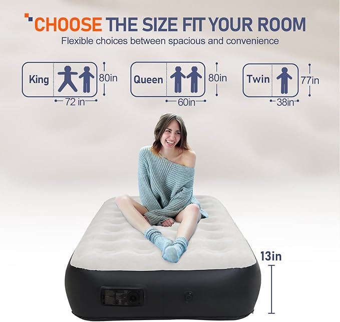 Twin Size Air Mattress with Built-in Pump, Inflatable Bed Blow Up Mattress for Camping
