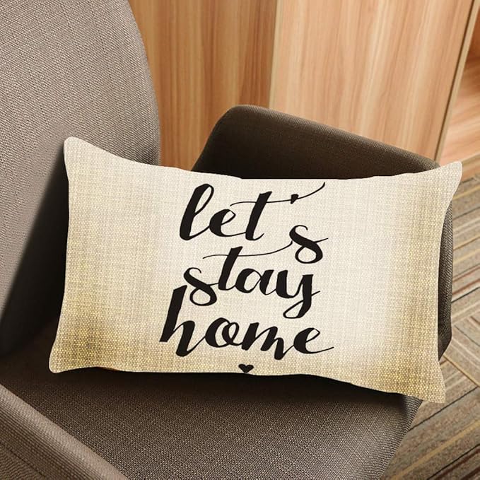 Throw Pillow Cover Let's Stay Home Decorative Pillow Case Home Decor 20x12 Inches Pillowcase