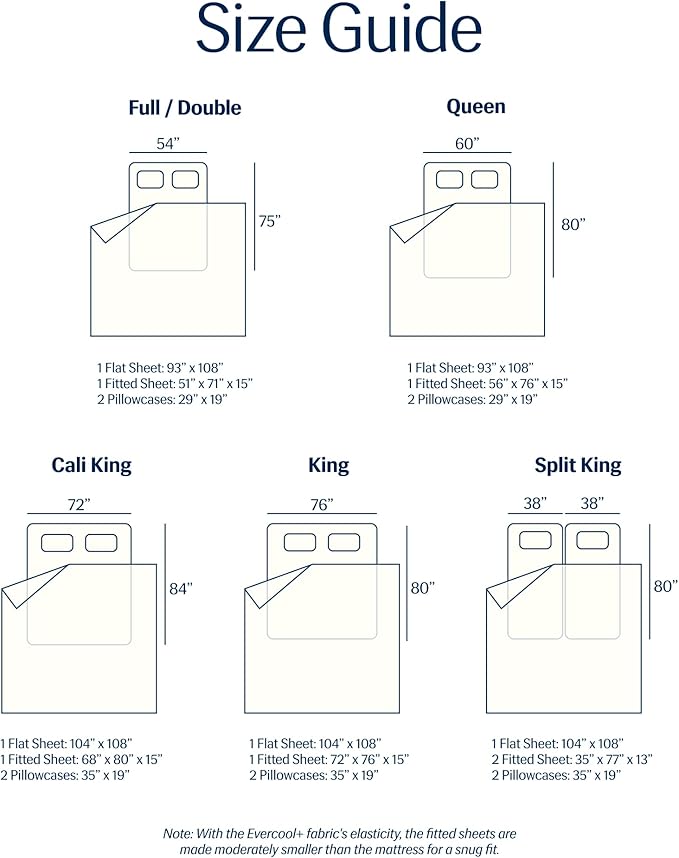 REST® Evercool®+ Cooling Sheet Set, Full Size, Arctic White, Breathable Bed Sheets for Hot Sleeper and Night Sweats, with Pillowcases, with Ionic+ Self-Cleaning Silver Yarn for Sensitive Skin, 4PCS