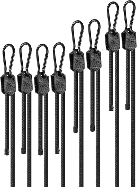 8 Pcs 48" 60" 80" Adjustable Carabiner Bungee Cords Assorted Sizes with Hooks, Easy to Adjust The Length, Black Bungee Straps with Upgraded Design & Superior Elasticity for Cargo, Luggage, etc
