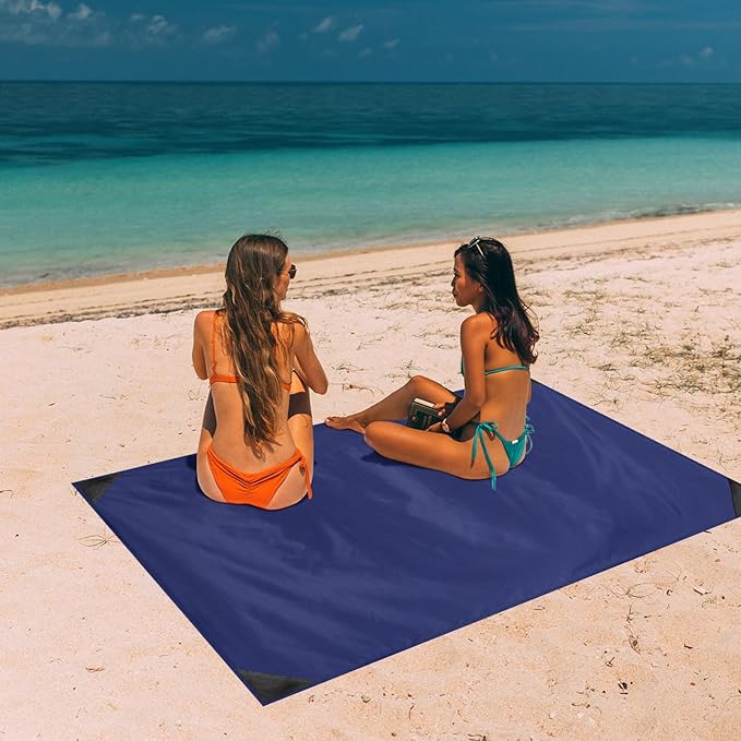 Odoland Beach Blanket Picnic Blanket, 43" x 63" SandProof Waterproof Outdoor Pocket Blanket with Portable Bag, Foldable Lightweight Sand Free Quick Drying Beach Mat for Hiking Camping Travel, Blue