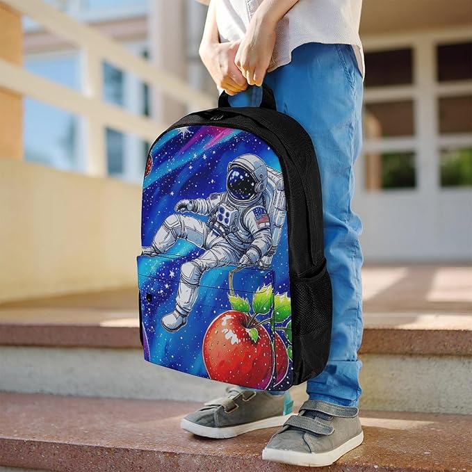 Supdreamc Daypack Backpack Anti-Theft Multipurpose Large Capacity Carry On Bag, Space Astronaut Galaxy Strawberry Art Traveling Camping Backpack With Side Pockets