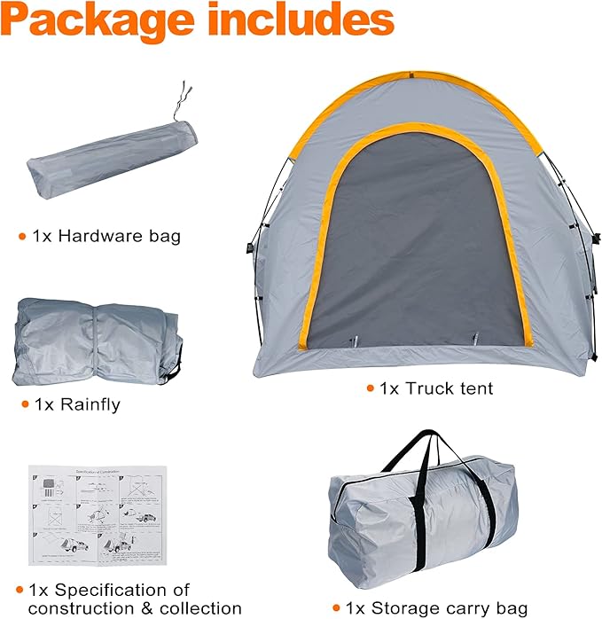 Pickup Jeep Truck Bed Tent, Tacoma Bed Tent, Tacoma Tent for 2 Person, Waterproof PU2000mm Double Layer with Rainfly, Full-Size Compact