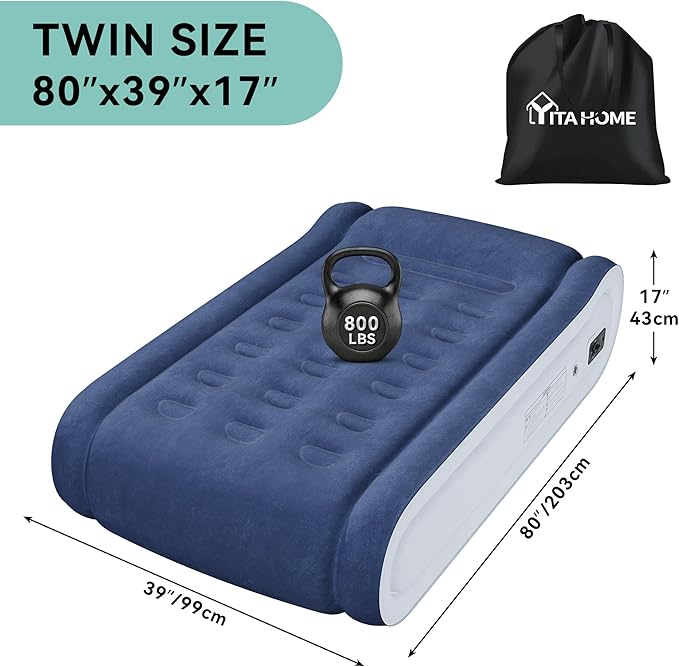 YITAHOME Twin Bed Mattress with Built-in High-Speed Pump, 17 Inch Inflatable Mattress with Integrated Pillow, Carrying Bag and Patch Tools, Elevated Inflatable Bed for Home Travelling Camping