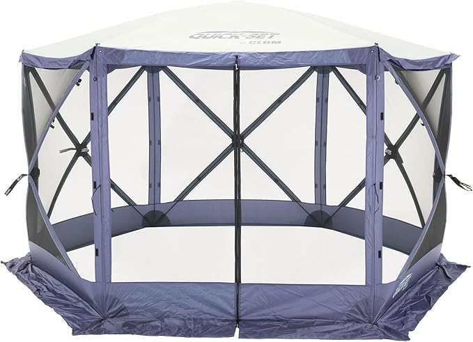 CLAM Escape 11.5' Pop-Up Screen Tent – Blue Outdoor Camping Gazebo Canopy with No-See-Um Mesh, Carry Bag & Stakes – 6-Sided Portable Shelter for Camping, Picnics, & Events – Fast 45-Second Setup