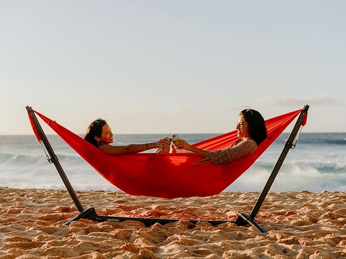 KAMMOK: Roo Double Hammock | Made from Strong & 100% Recycled Water Resistant Ripstop Fabric | Comfortable, Packable, Lightweight (Lifetime Adventure Grade Warranty), Pine Green