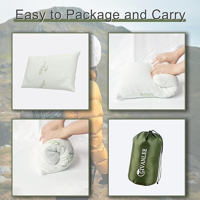 2 Pack Camping Pillows for Sleeping,Shredded Memory Foam Small Travel Pillow,Packable with Storage Bag,Soft Cover,Portable Pillow for Camp Backpacking Hiking Gear&Accessories